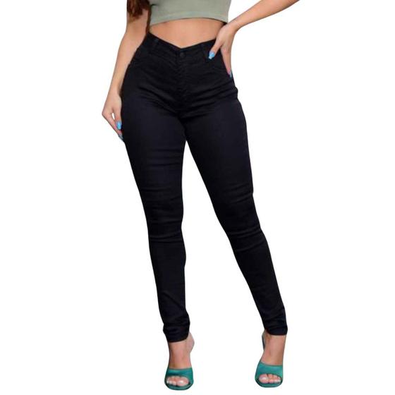 Imagem de Calça Feminina Sarja Skinny Preta Lavagem Premium Tendência Luxo Levanta Bumbum