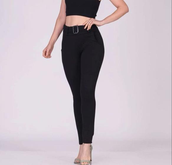 Imagem de Calça feminina skinny crepe cinto embutido modelo fashion