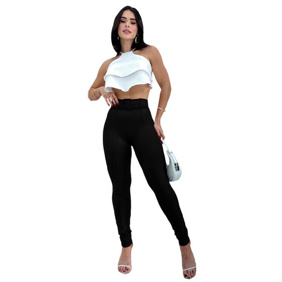 Imagem de Calça Feminina Social Skinny Montaria Cirrê Com Cinto Bolso