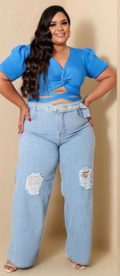 Imagem de Calça Feminina Wide Leg Plus Size Destroyed com cinto opcional - 604