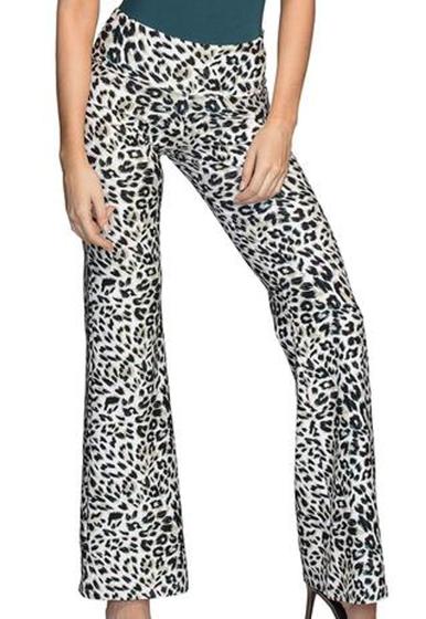 Imagem de Calça Flare DeMillus Sexy 000511 Tamanho PE Oncinha Em Microfibra Elástica Poliéster Animal Print