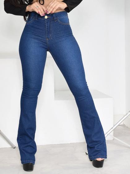 Imagem de Calça Flare Feminina Faraya Jeans Cintura Alta Com lycra Cintura alta boca de sino modela bumbum