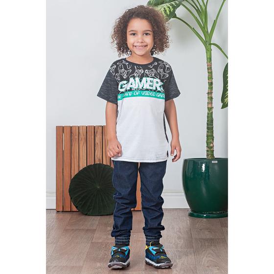 Imagem de Calça Infantil Menino Jogger Jeans Lavagem Escura