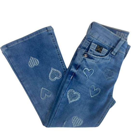 Imagem de Calça infantil República Caipira Jeans Emma C/ Bordado Coração Lycra Flare Ref:2027