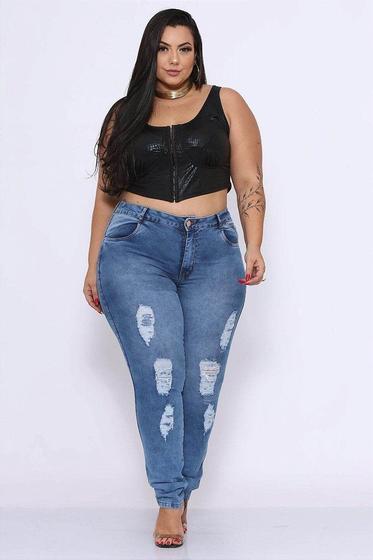 Imagem de Calça Jeans Ane Plus Size Skinny Cintura Alta Destroyed