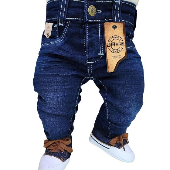 Imagem de Calça jeans bebe menino com elastano conforto Tam P M e G.