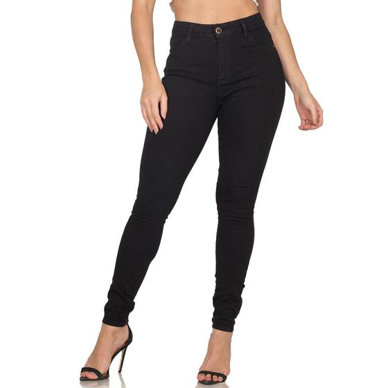 Imagem de Calça Jeans Color Black Skinny Feminina Cós Alto Premium