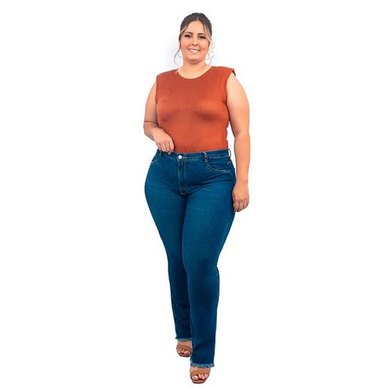 Imagem de Calça Jeans Com Elastano, Reta, Plus Size, Até 58