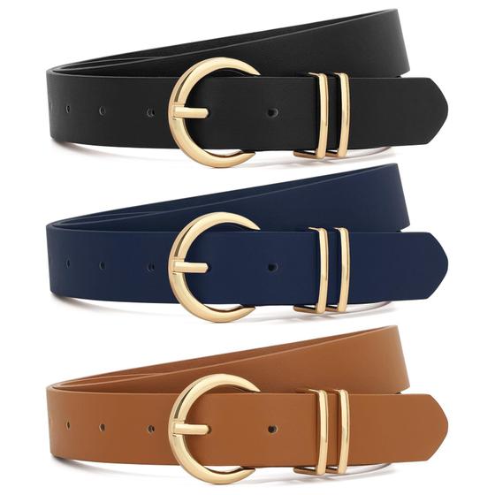 Imagem de Calça jeans de couro Belt XZQTIVE para mulheres com fivela dourada