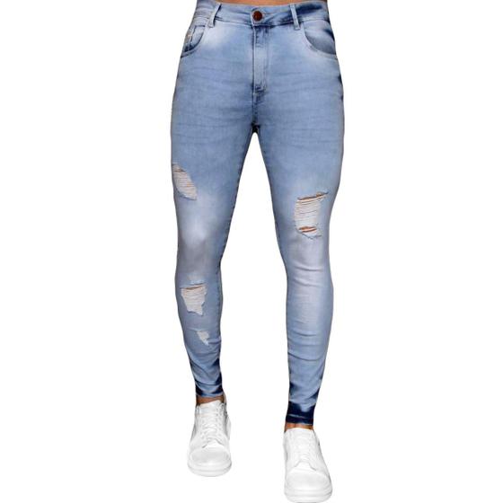 Imagem de Calça Jeans Destroyed Devorê Azul Clara Super Skinny Premium