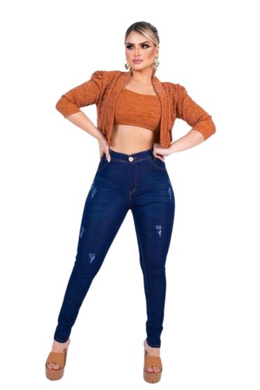 Imagem de Calca Jeans Escuro Feminina Cintura Alta Skinny