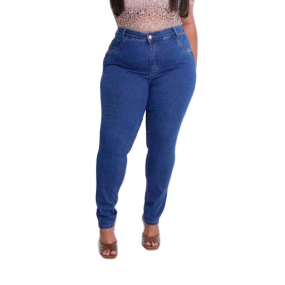 Imagem de Calça Jeans Escuro Skinny Plus Size Cintura Alta Com Lycra Strech Elastano