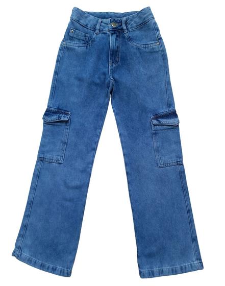 Imagem de Calça Jeans Feminina Cargo Pantalona Infantil Juvenil (6289)