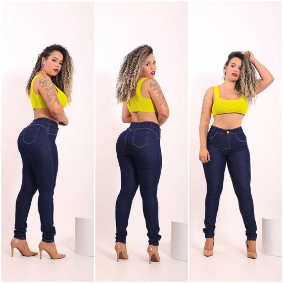 Imagem de Calça Jeans Feminina Cintura Alta com Lycra Elastano  Efeito Empina Bumbum