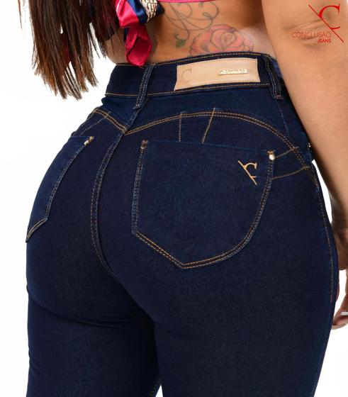 Imagem de Calça Jeans Feminina Cós Alto Premium Amaciado com Lycra