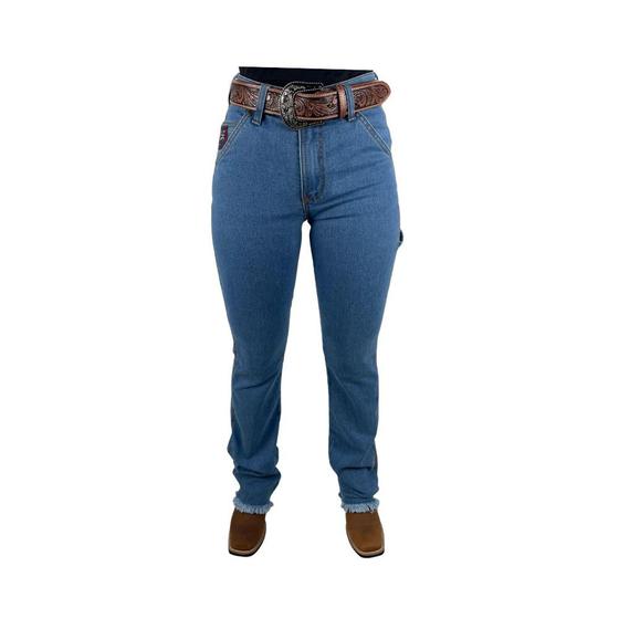 Imagem de Calça Jeans Feminina Country Os Boiadeiros Carpinteira Barra Desfiada Cós Alto Flare Ref: 594