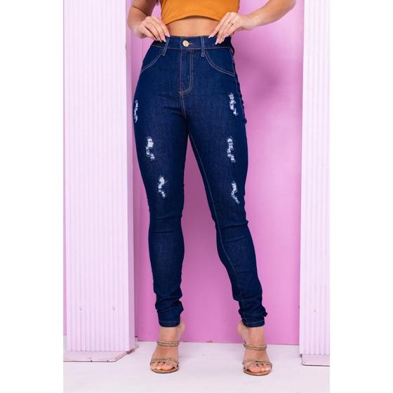 Imagem de Calça Jeans Feminina Escura Rasgada Modelo Skinny