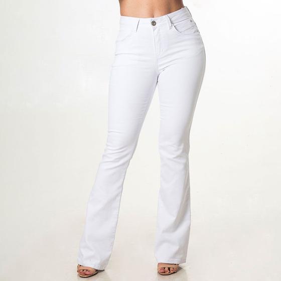 Imagem de Calça Jeans Feminina Flare Cintura Alta Com Elastano Branca