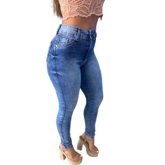 Imagem de Calça Jeans Feminina Hot Pants Skinny Lavagem Marmorizada