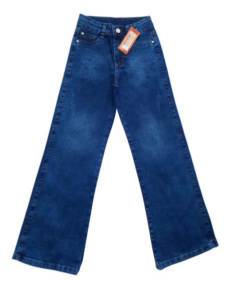 Imagem de Calça Jeans Feminina Juvenil Wide Leg Pantalona Lycra De 10 Ao 16 (R6270)
