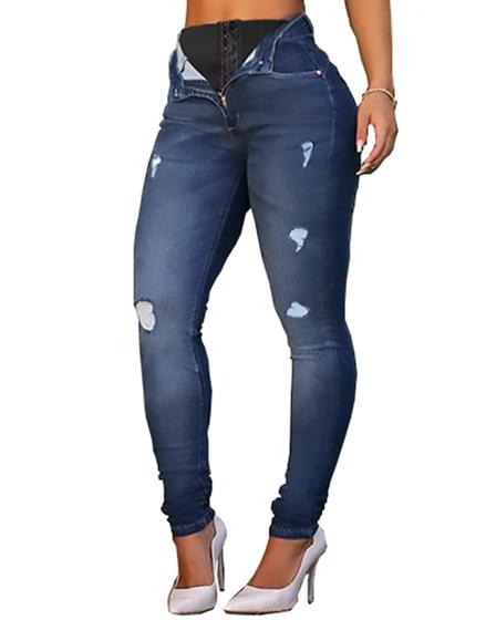 Imagem de Calça Jeans Feminina Lipo Sawary Cós Alto E Cinta Modeladora