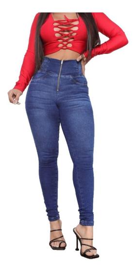 Imagem de Calça Jeans Feminina Luxo Com Lycra Cós Alto Empina Bumbum