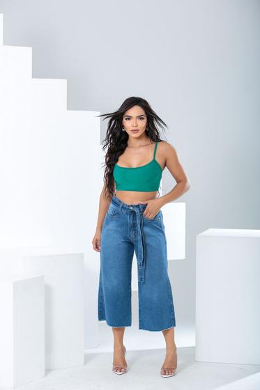 Imagem de Calça Jeans Feminina Pantacourt Com cinto Cintura Alta