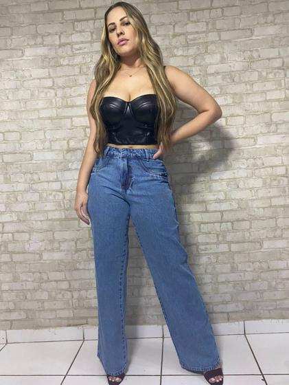 Imagem de Calça Jeans Feminina Pantalona Flare Top Lançamento 