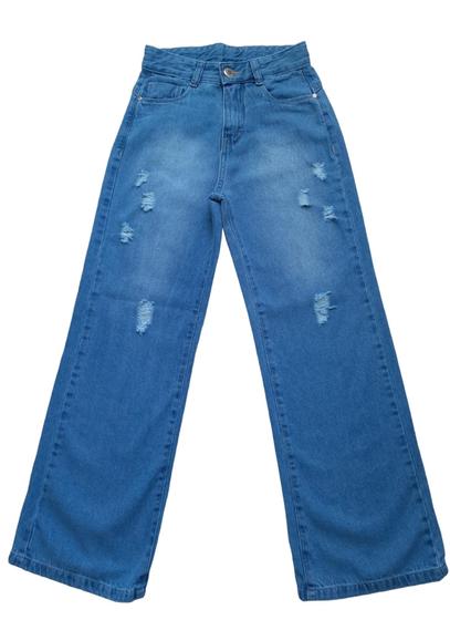 Imagem de Calça Jeans Feminina Pantalona Wide Leg Infantil Juvenil displonível nos tamanhos de 10 ao 16 (6241)