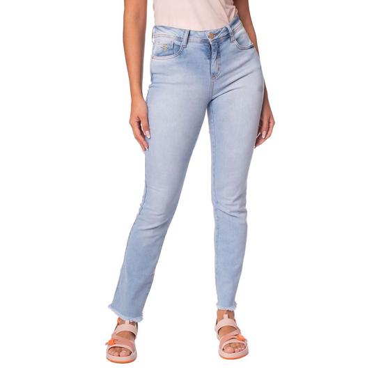 Imagem de Calça Jeans Feminina Pitt Reta Barra Desfiada Azul Claro