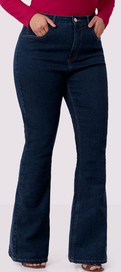 Imagem de Calça jeans feminina plus size chapa barriga flare azul