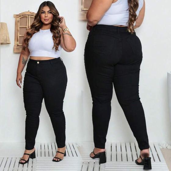 Imagem de Calça Jeans Feminina Plus Size Cintura Alta Efeito Empina Bumbum
