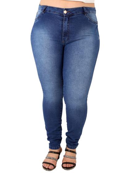 Imagem de Calça Jeans Feminina Plus Size Cintura Alta Elastano Cor:Azul