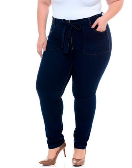 Imagem de Calça Jeans Feminina, Plus Size, Skinny, Cropped, Com Cinto 