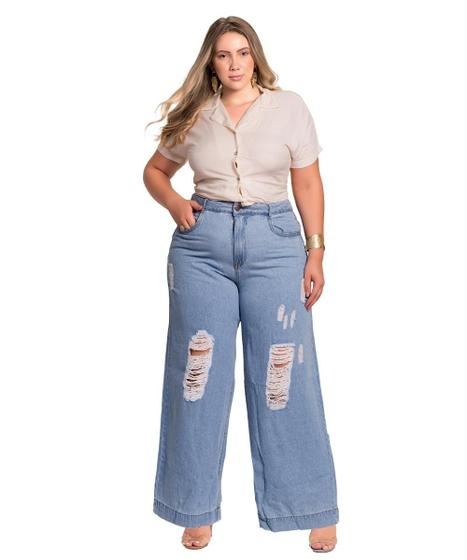 Imagem de Calça Jeans Feminina Plus Size Wide Leg L2/2