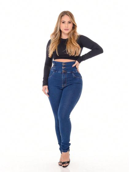 Calça jeans feminina premium elastico cos largo de 3 botão Calça jeans feminina premium elastico cos largo de 3 botão