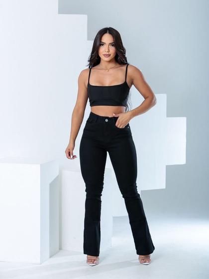 Imagem de Calça Jeans Feminina Preta Flare Lycra Tecido Premium Ref: 0039