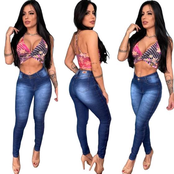 Imagem de Calça Jeans Feminina Skinny Cintura Alta Levanta Bumbum