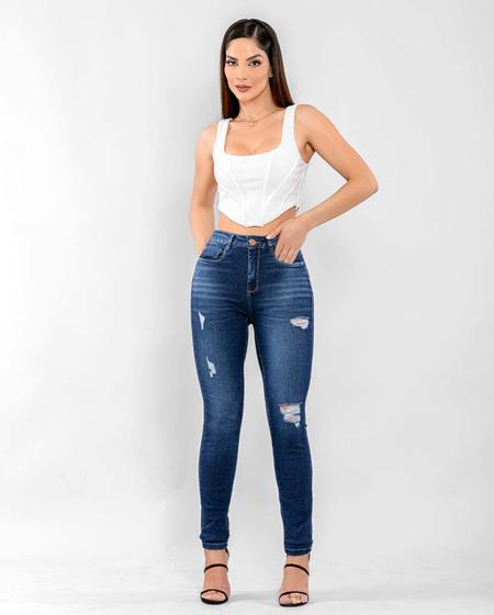 Imagem de Calça Jeans Feminina Skinny Intermediaria com Nervura 22384 Escura