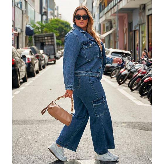 Imagem de Calça Jeans Feminina, Wide Leg, Cargo, Plus Size