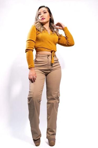 Imagem de Calça Jeans Feminina Wide Leg Cargo