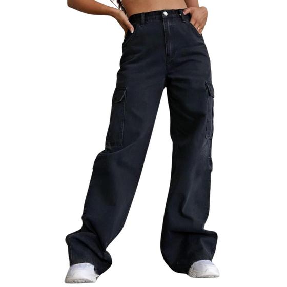 Imagem de Calça Jeans Feminina Wide Leg Pantalona Cintura Alta