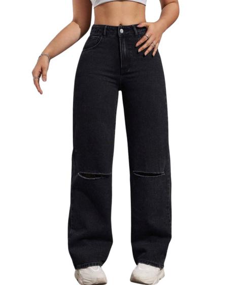 Imagem de Calça Jeans Feminina Wide Leg Pantalona Cintura Alta