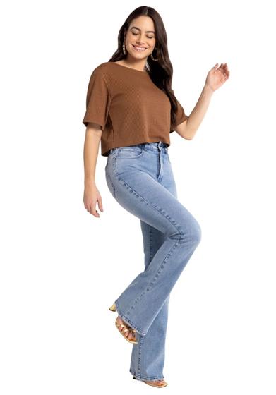 Imagem de Calça jeans flare chapa barriga estonada lunender 20845