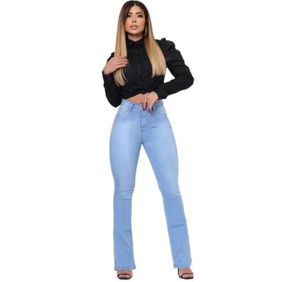 Imagem de Calça Jeans Flare Feminina Super Elasticidade Modelo Levanta Bum Bum