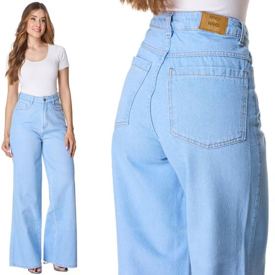 Imagem de Calça Jeans HNO Jeans Wide Leg Lisa Azul Claro
