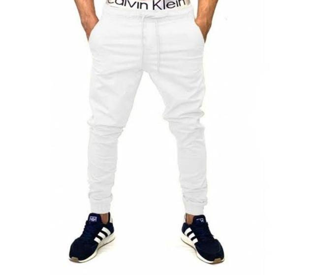 Imagem de calça jeans jogger masculina jeans rasgado, sarja com elastico e bolso