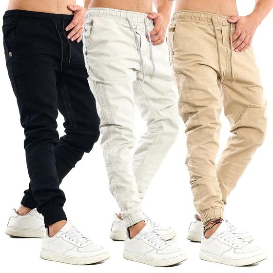 Imagem de Calça Jeans Jogger Masculina Jogguer Sarja Cores Preta,Caramelo,Vinho