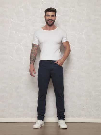 Imagem de Calça Jeans Masculina Alfaitaria De Sarja Com Lycra Elastano Azul Corte Reto