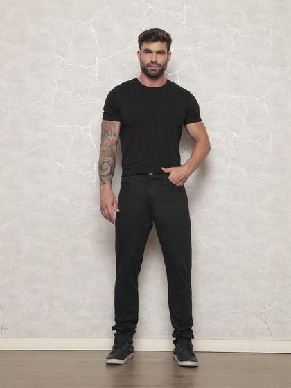 Imagem de Calça Jeans Masculina Alfaitaria De Sarja Com Lycra Elastano Preto Corte Reto